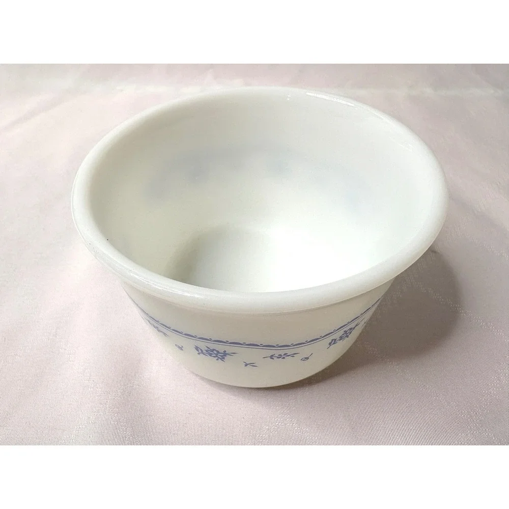 VTG PYREX White Opal Glass Bowl w/ Blue Floral 